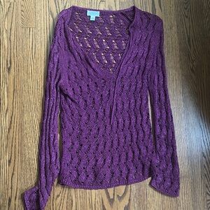 LOFT Purple V-Neck Sweater with Open-Knit Design🌿